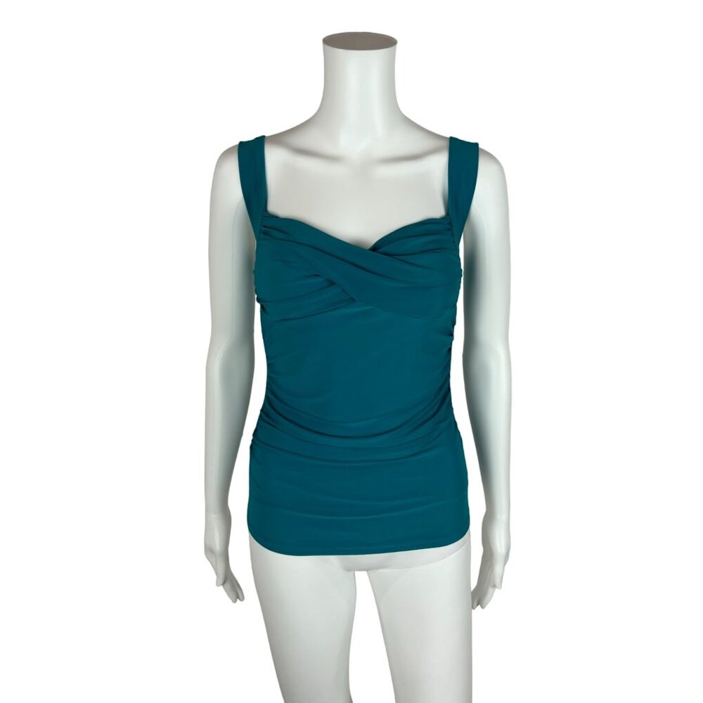 Sabora Tank Top Women's Medium Turquoise Gathered Sweetheart Bustline 50s Style
